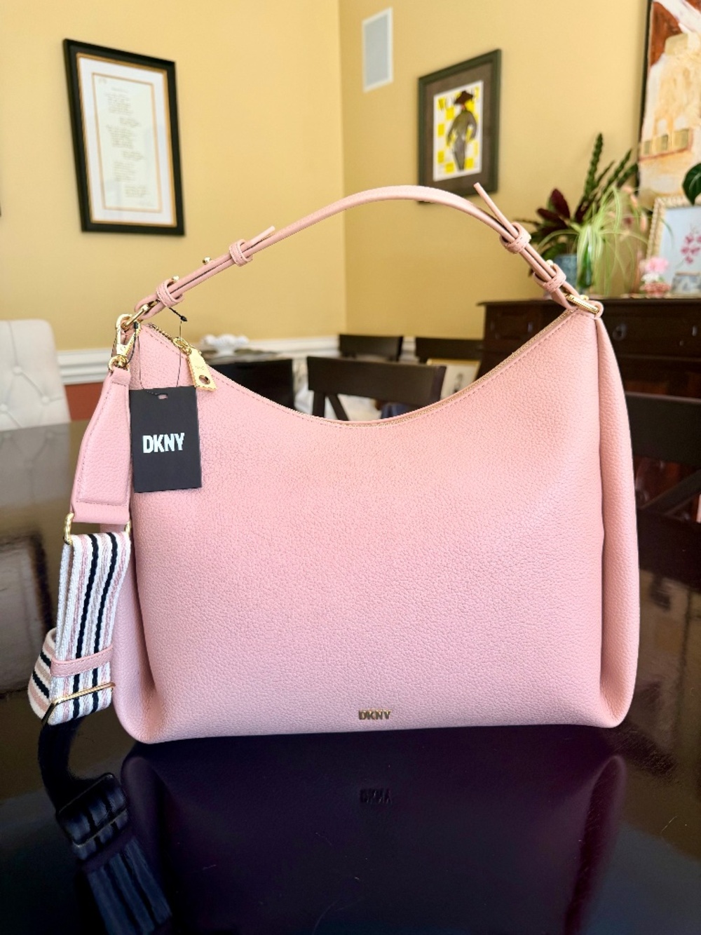 DKNY Hailey Convertible Leather Hobo Bag in Dusty Pink